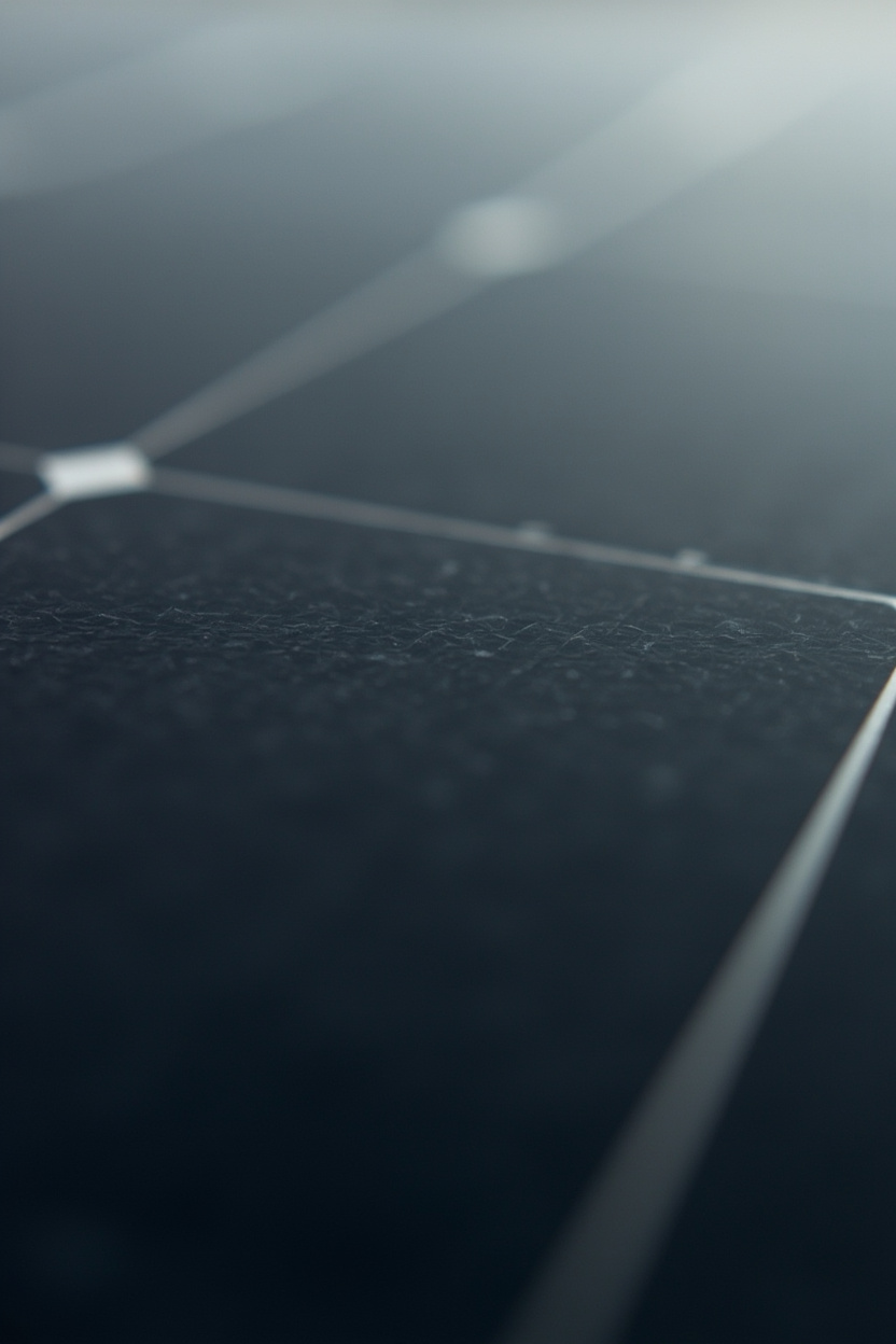 The surface of a matte black panel very close up, with raking light across the coarse structure of the glass